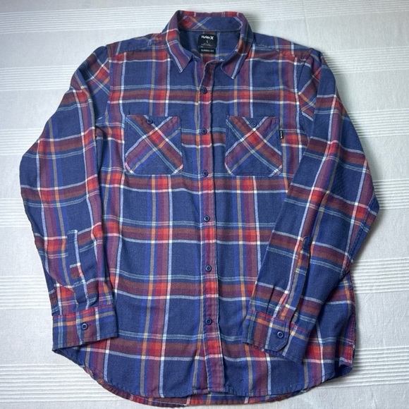 Hurley Men's Classic Fit Plaid Shirt in Blue and Red - Picture 2 of 7